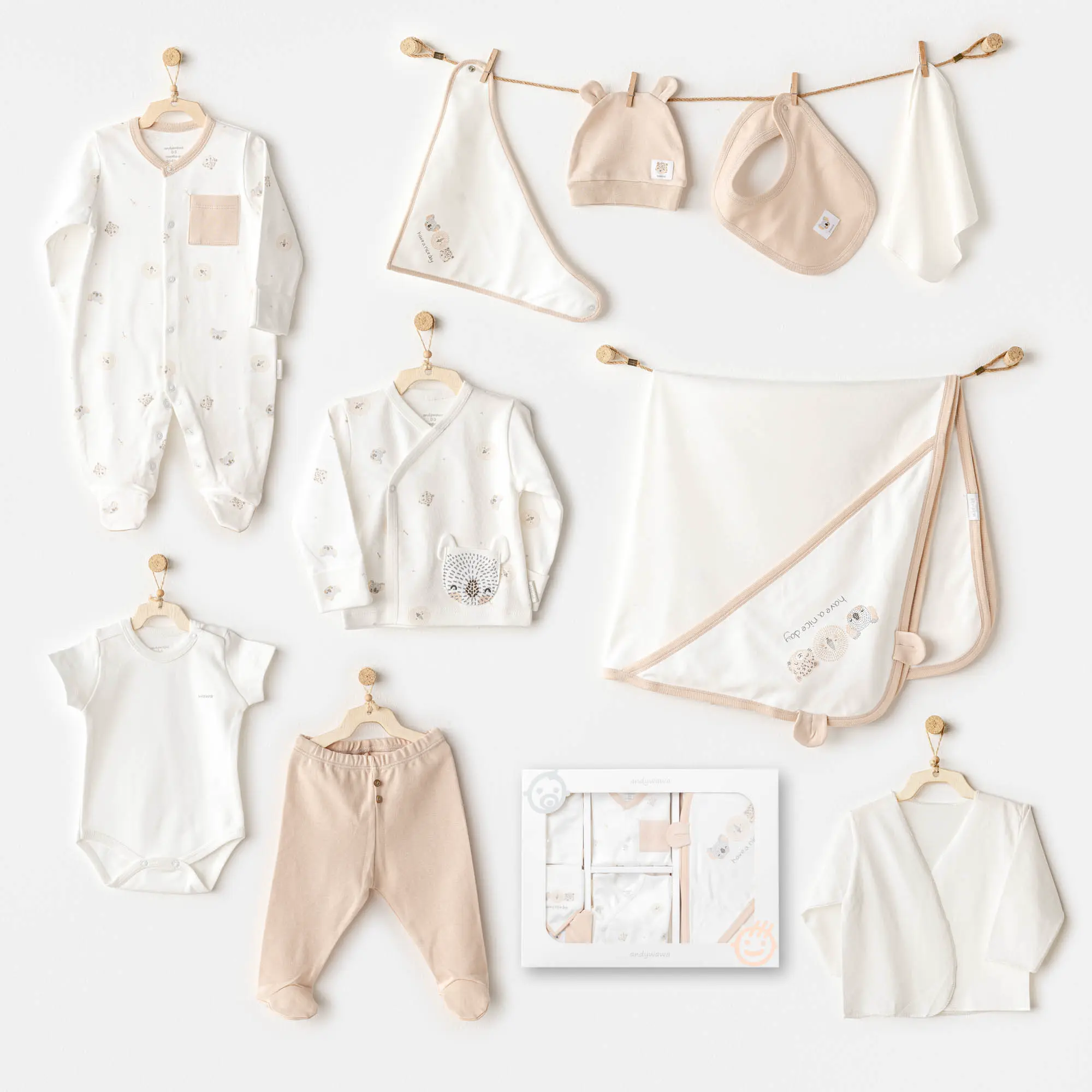 Andywawa Bebek Hastane Çıkışı Unisex 10 Pcs Newborn Set Happy Anımals