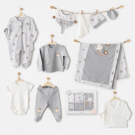 Andywawa - Andywawa Erkek Bebek Hastane Çıkışı 10 Pcs Newborn Set Gri