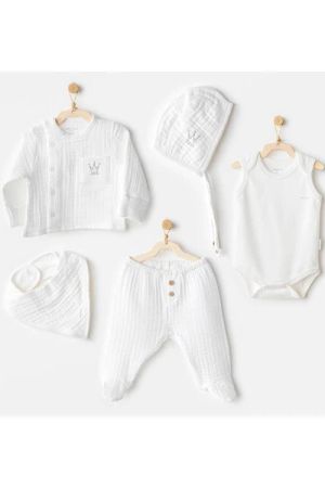 Andywawa - Andywawa Erkek Bebek Hastane Çıkışı Seti 5 Parça Muslin