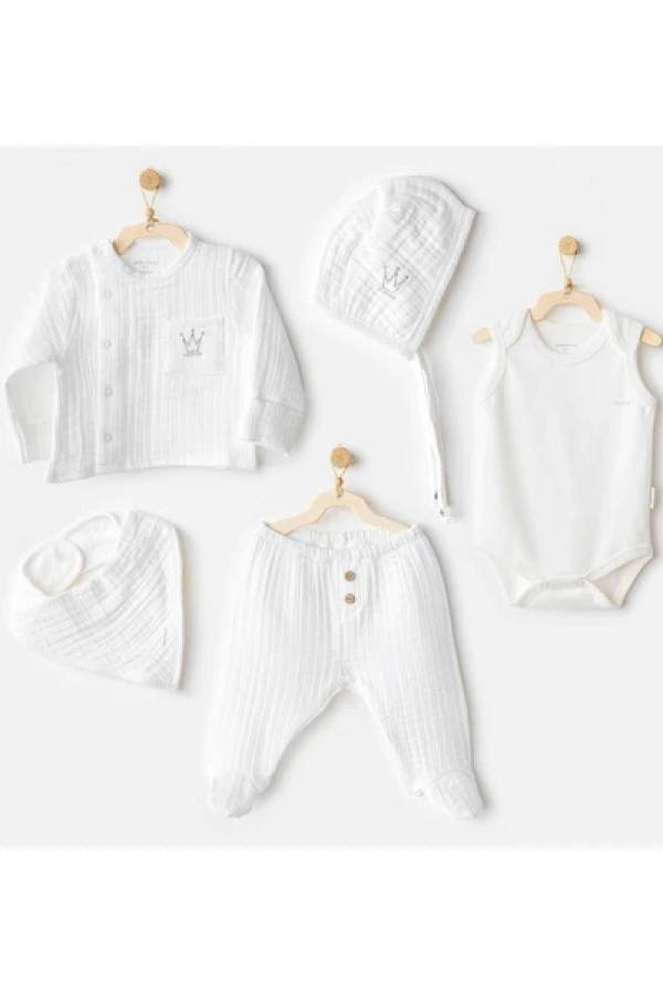 Andywawa Erkek Bebek Hastane Çıkışı Seti 5 Parça Muslin