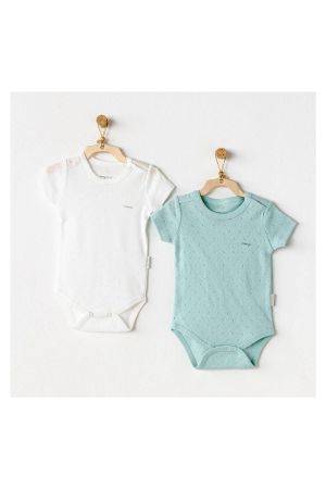 Andywawa - Andywawa Kısa Kol 2'Li Bebek Body Yeşil Beyaz Andywawa - Andywawa Kısa Kol 2'Li Bebek Body Yeşil Beyaz