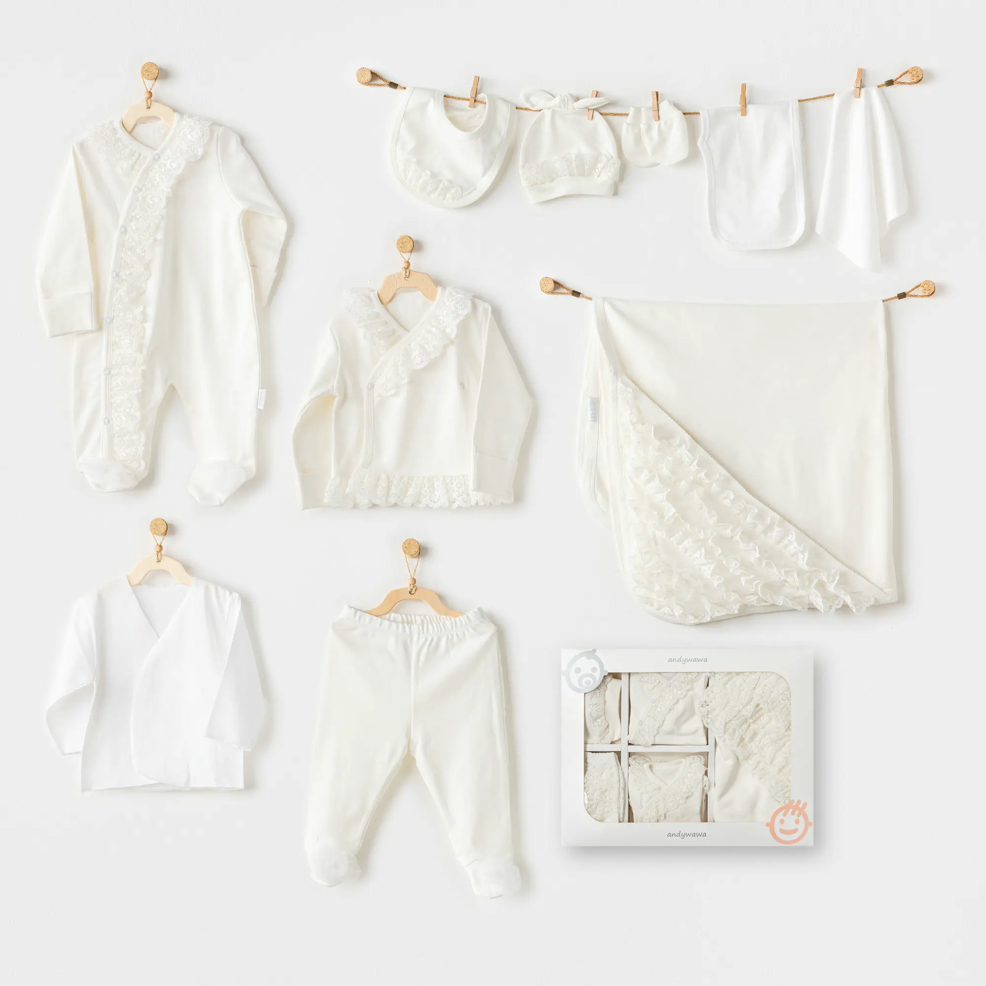 Andywawa - Andywawa Kız Bebek Hastane Çıkışı 10 Pcs Newborn Set Chıc Gırl