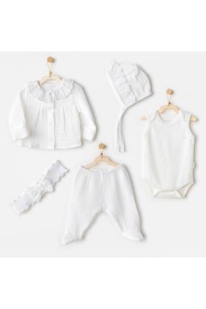 Andywawa - Andywawa Natural Gift Müslin 5'li Hastane Çıkış Seti Beyaz