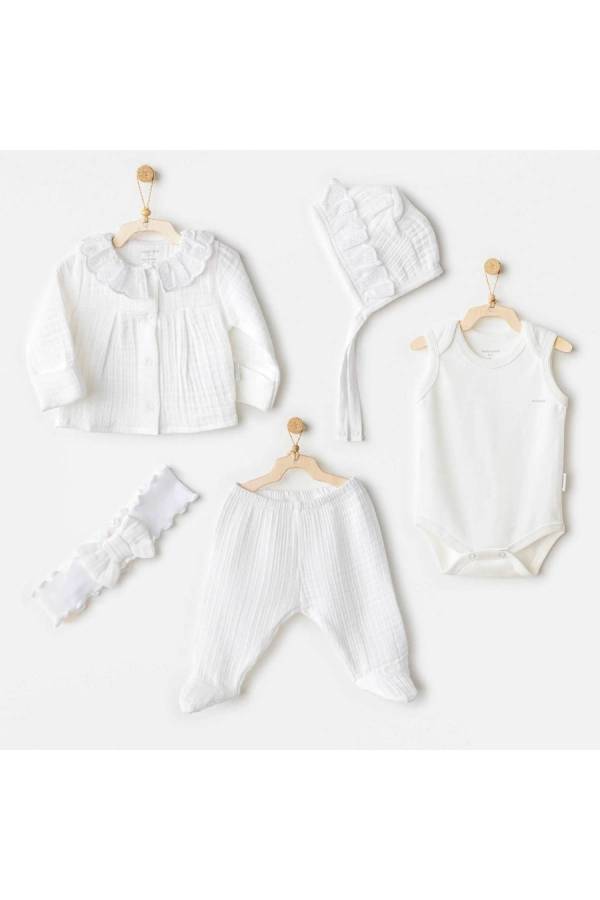 Andywawa Natural Gift Müslin 5'li Hastane Çıkış Seti Beyaz