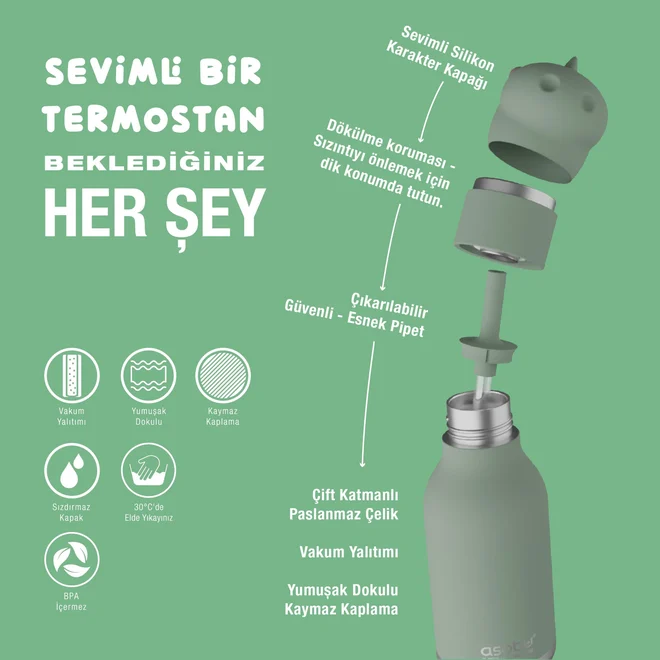 Asobu Bestie Bottle - Dinosaur Çelik Suluk - 4