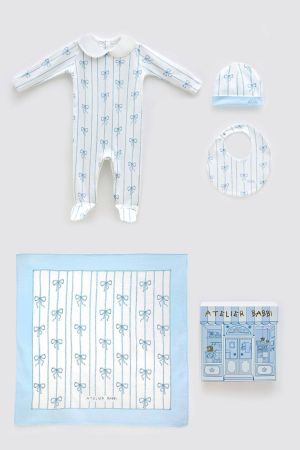 Atelier Babbi - Atelıer Babbi 4'lü Yenidoğan Set Mavi Kurdele