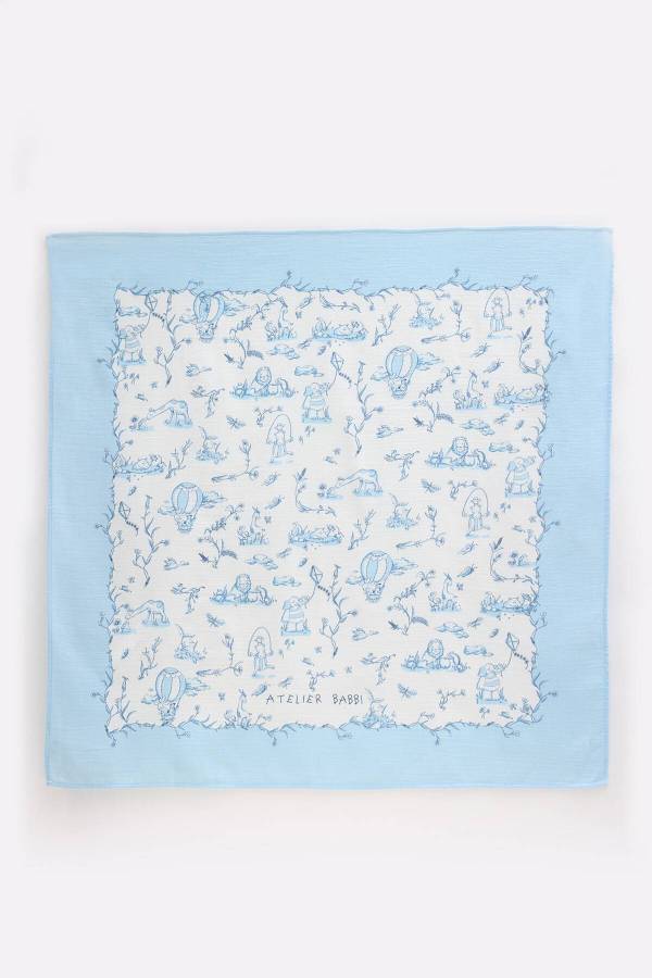 Atelıer Babbi Çift Katlı Müslin Battaniye Toile De Jouy Mavi