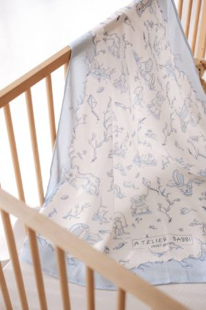 Atelıer Babbi Çift Katlı Müslin Battaniye Toile De Jouy Mavi - Thumbnail