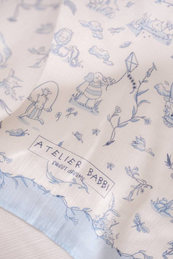 Atelıer Babbi Çift Katlı Müslin Battaniye Toile De Jouy Mavi