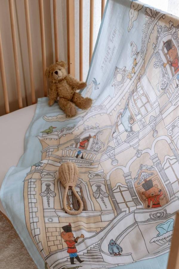 Atelıer Babbi Çift Katlı Müslin Bebek Örtüsü Kurşun Asker