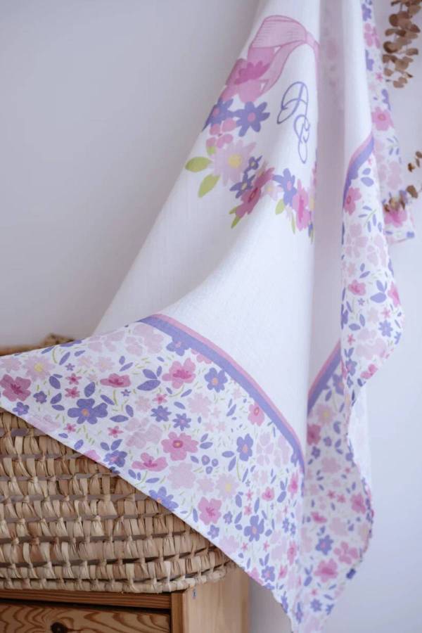 Atelıer Babbi Çift Katlı Müslin Bebek Örtüsü Pembe Çiçek Desenli