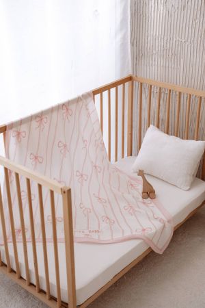Atelıer Babbi Çift Katlı Müslin Bebek Örtüsü Pembe Kurdele - Thumbnail