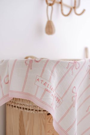 Atelıer Babbi Çift Katlı Müslin Bebek Örtüsü Pembe Kurdele - Thumbnail