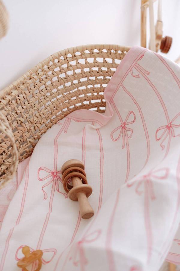 Atelıer Babbi Çift Katlı Müslin Bebek Örtüsü Pembe Kurdele