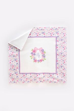 Atelıer Babbi Çift Tarafl Pembe Çiçek Desenli Penye Battaniye - Thumbnail
