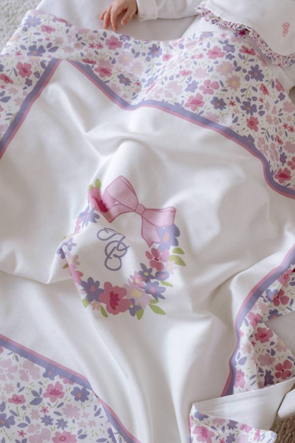 Atelıer Babbi Çift Tarafl Pembe Çiçek Desenli Penye Battaniye