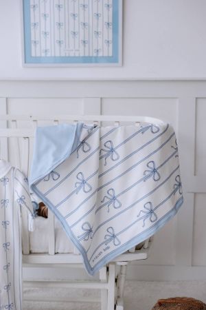 Atelıer Babbi Çift Taraflı Penye Battaniye Mavi Kurdele - Thumbnail