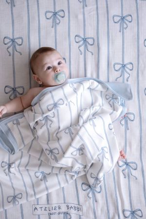 Atelıer Babbi Çift Taraflı Penye Battaniye Mavi Kurdele - Thumbnail