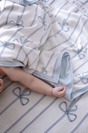 Atelıer Babbi Çift Taraflı Penye Battaniye Mavi Kurdele - Thumbnail