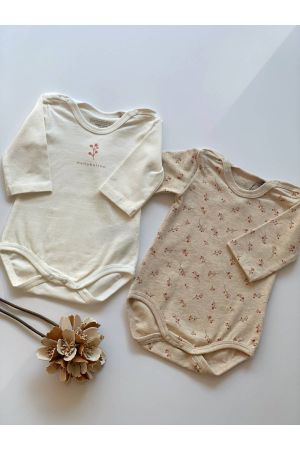 Bellybutton Bamboo&Organik Cotton Kız Bebek 2'Li Body Krem - Thumbnail