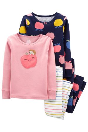Carter’s Kız Elma Desen Pamuklu 4 Parça Pijama Takımı - Thumbnail
