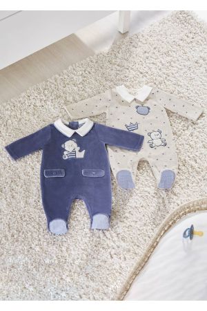 Mayoral Kışlık Erkek Bebek Kadife Tulum 2'li Set Mavi-Krem - Thumbnail