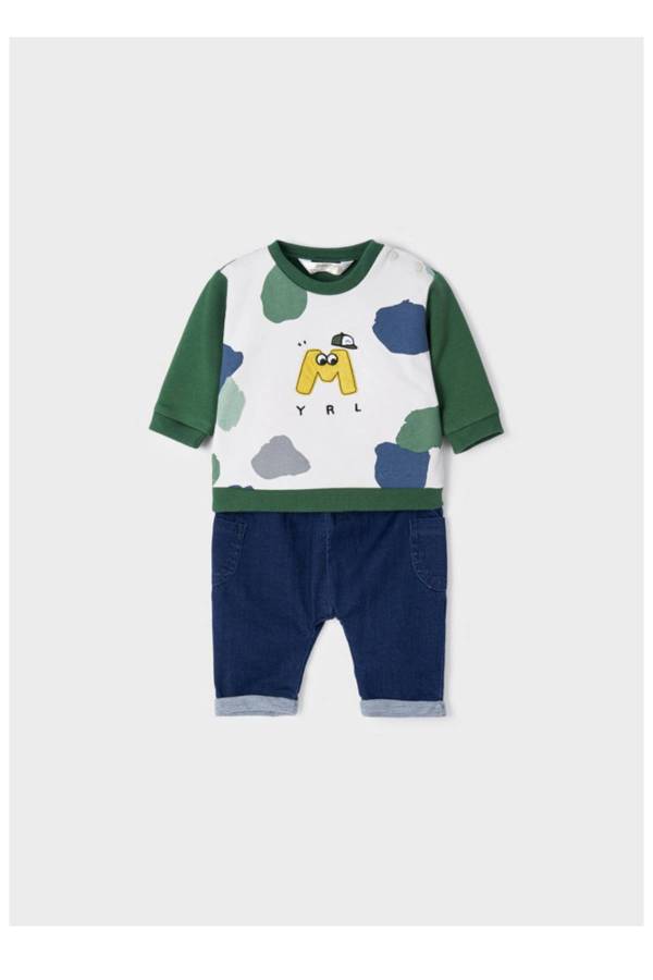 Mayoral Kışlık Erkek Bebek S-shirt Pantolon 2'li Set Yeşil