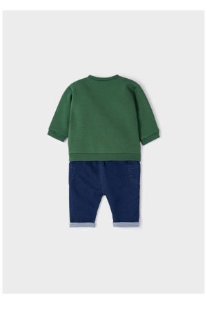 Mayoral Kışlık Erkek Bebek S-shirt Pantolon 2'li Set Yeşil - Thumbnail