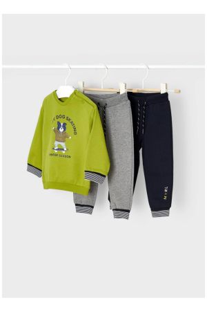 Mayoral Kışlık Erkek Bebek Uzun Kol S-shirt Eşofman 3'lü Set Yeşil - Thumbnail