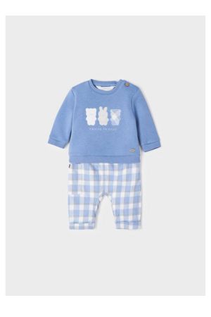 Mayoral Kışlık Erkek Bebek Uzun Kol S-shirt Pantolon 2'li Set Mavi - Thumbnail