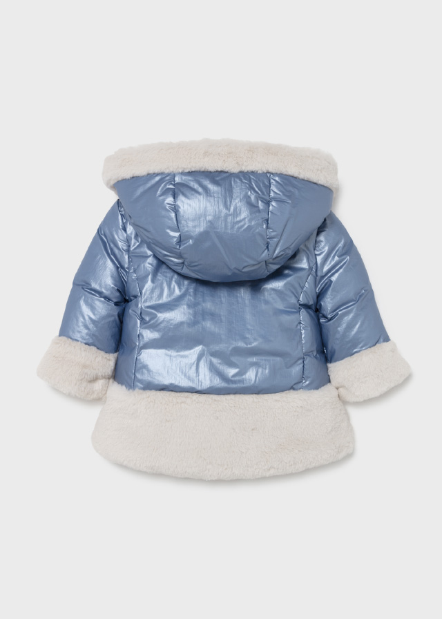 Mayoral Kışlık Kız Bebek Kapşonlu Çift Taraflı Kürklü Mont Mavi