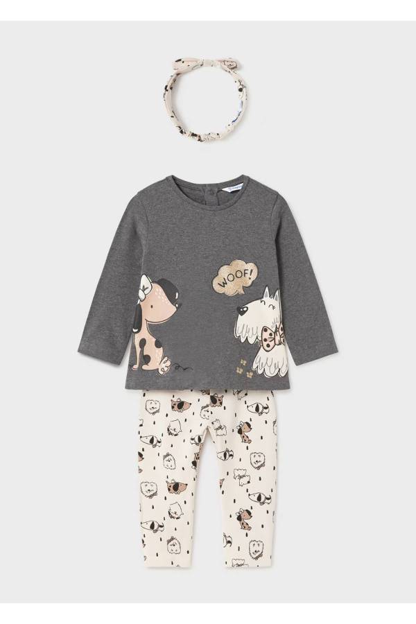 Mayoral Kışlık Kız Bebek S-shirt Tayt 2'li Set Krem