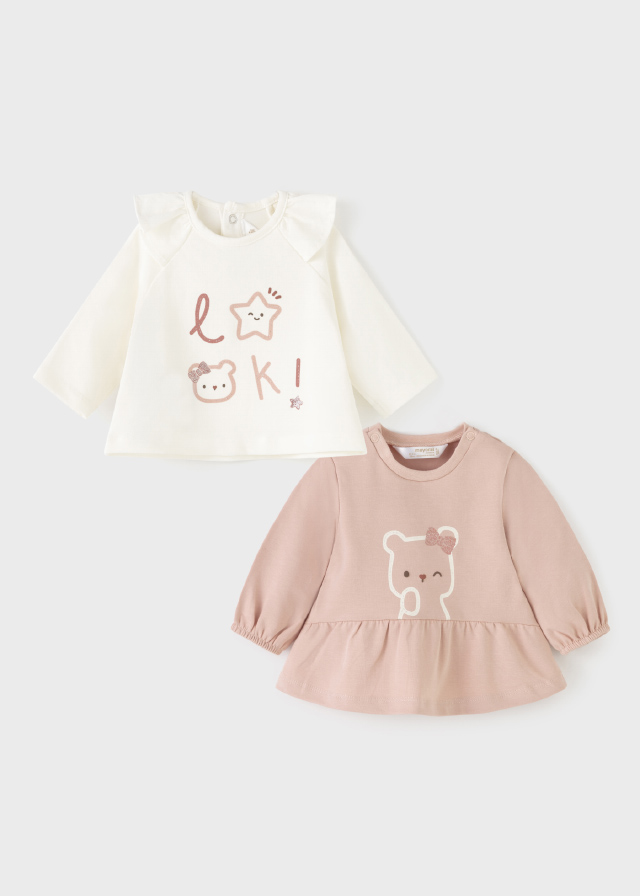 Mayoral Kışlık Kız Bebek Uzun Kol T-shirt 2’li Set Pembe