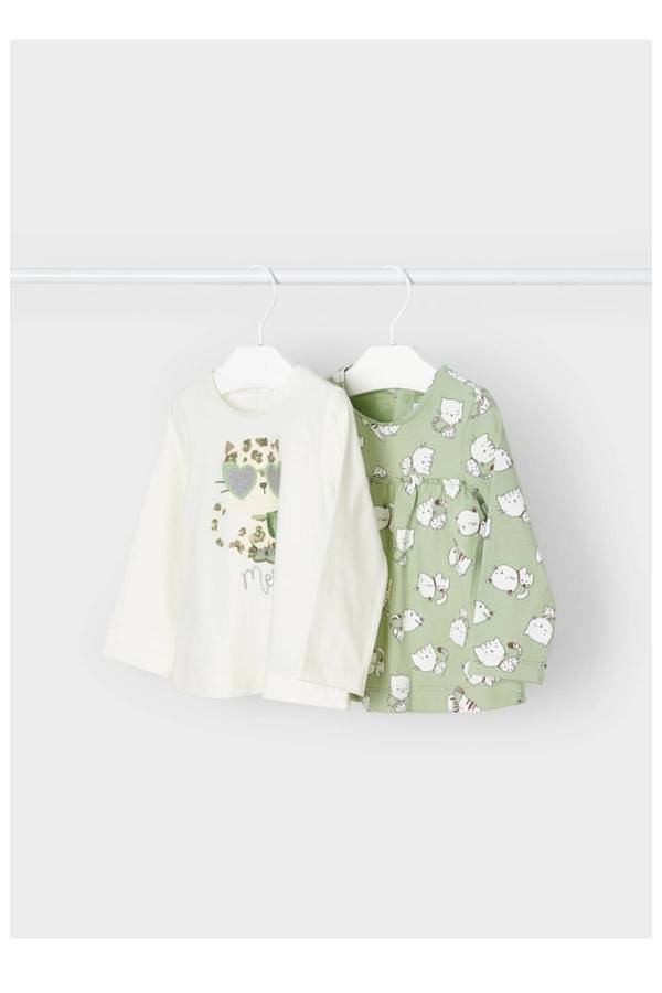Mayoral Kışlık Kız Bebek Uzun Kol T-shirt 2'li Set Yeşil