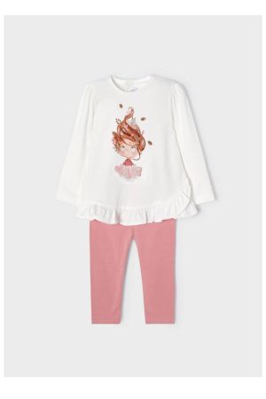 Mayoral Kışlık Kız Bebek Uzun Kol T-shirt Tayt 2'li Set Pembe - Thumbnail
