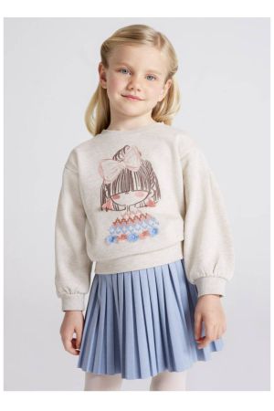 Mayoral Kışlık Kız Uzun Kol İşlemeli S-shirt Krem - Thumbnail