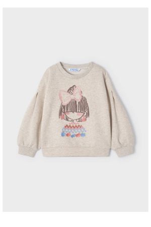 Mayoral Kışlık Kız Uzun Kol İşlemeli S-shirt Krem - Thumbnail