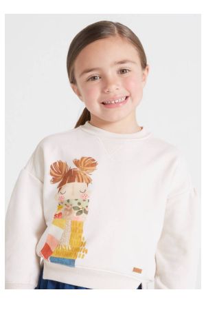 Mayoral Kışlık Kız Uzun Kol S-shirt Denim Etek Set Krem - Thumbnail