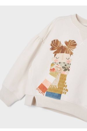 Mayoral Kışlık Kız Uzun Kol S-shirt Denim Etek Set Krem - Thumbnail