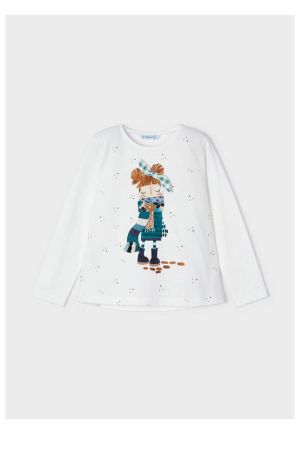 Mayoral Kışlık Kız Uzun Kol T-shirt Kremrengi - Thumbnail