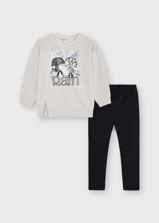 Mayoral Kışlık Kız Uzun Kol T-shirt Tayt 2'li Set - Gri - Thumbnail