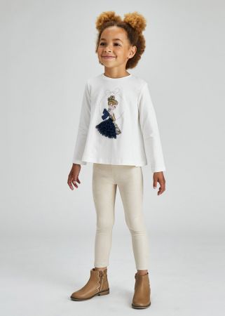 Mayoral Kışlık Kız Uzun Kol T-shirt Tayt 2’li Set Krem - Thumbnail