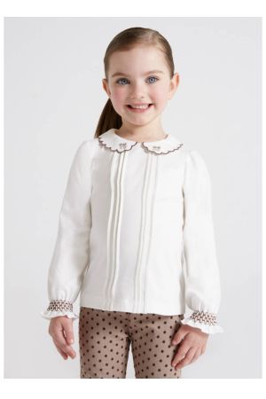 Mayoral Kışlık Kız Uzun Kol Örme İşlemeli Bluz Beyaz - Thumbnail