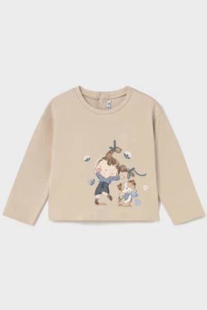 Mayoral - Mayoral Kız Bebek Baskılı Uzun Kollu T-shrit Bej