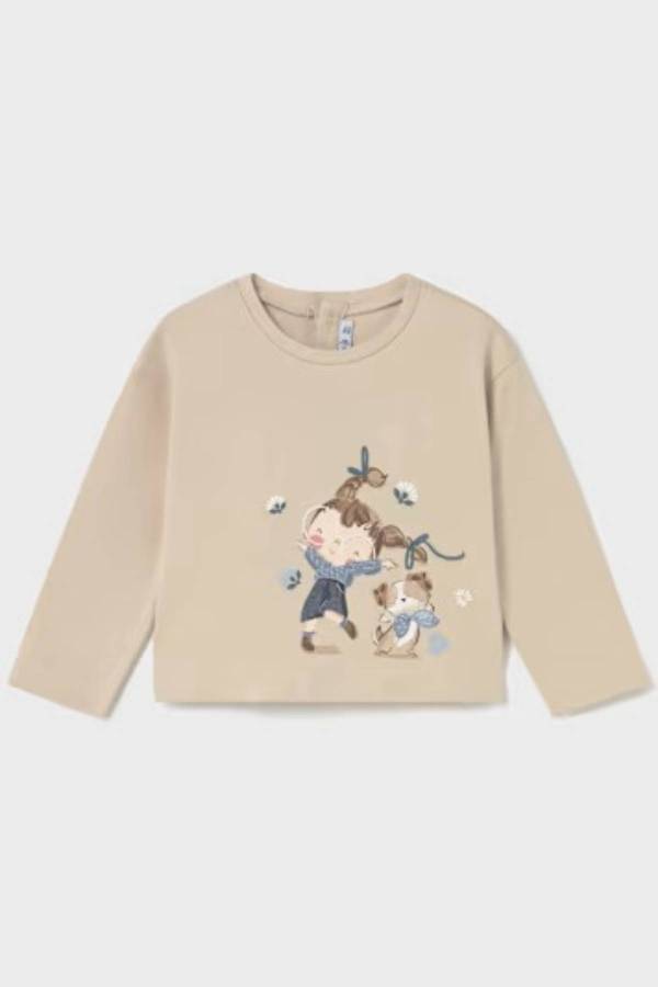 Mayoral Kız Bebek Baskılı Uzun Kollu T-shrit Bej