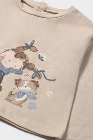 Mayoral Kız Bebek Baskılı Uzun Kollu T-shrit Bej - Thumbnail