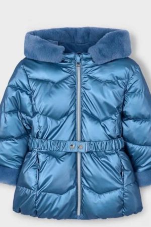 Mayoral - Mayoral Kız Çocuk Kürklü Uzun Mont Mavi