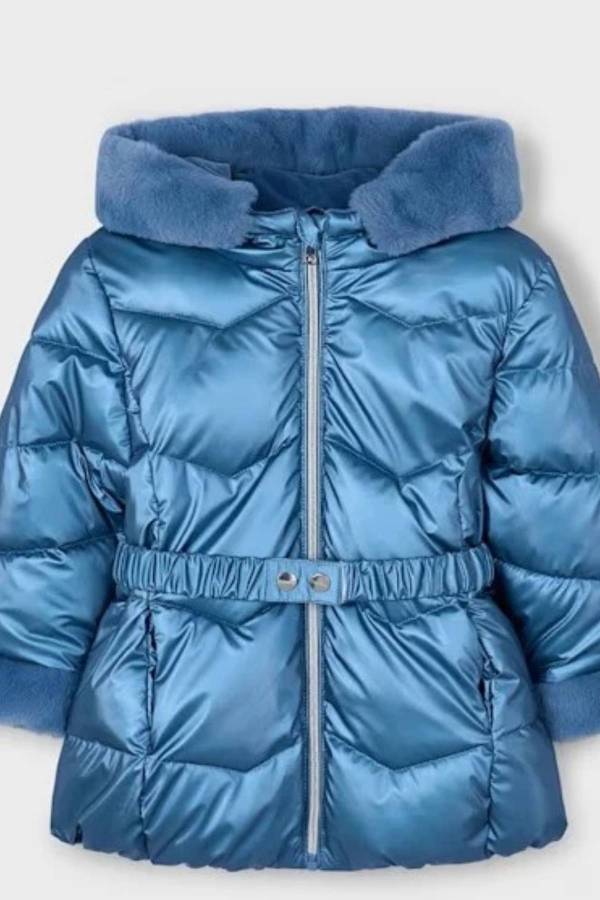 Mayoral Kız Çocuk Kürklü Uzun Mont Mavi