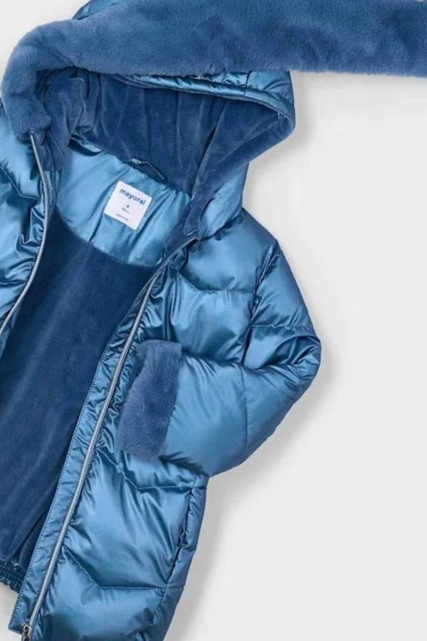 Mayoral Kız Çocuk Kürklü Uzun Mont Mavi