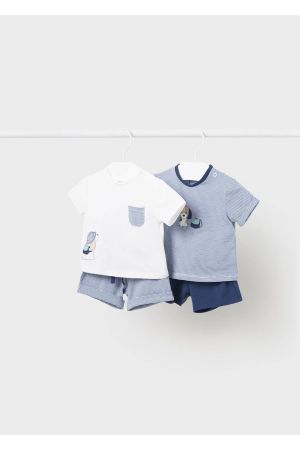 Mayoral Yazlık Erkek Bebek Bluz Şort 4'lü Set Mavi - Thumbnail